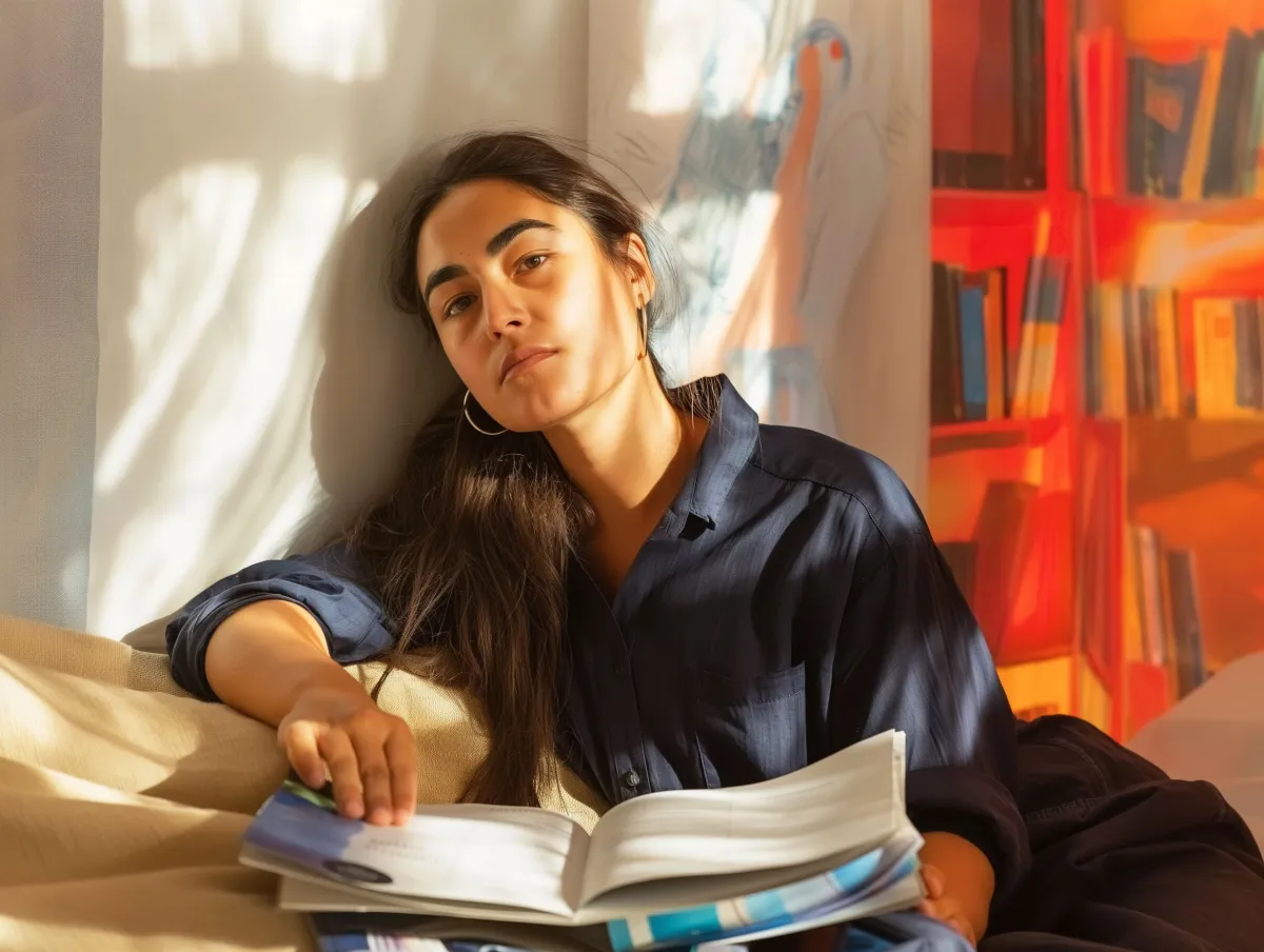 Pessoa adulta lendo livro em local sereno
